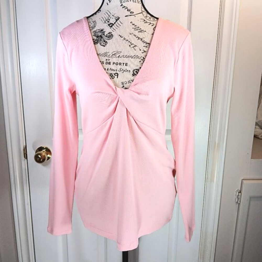NWT H&M Mama Pink Long Sleeve Maternity Top Size M Cotton Chest Twist Pleat